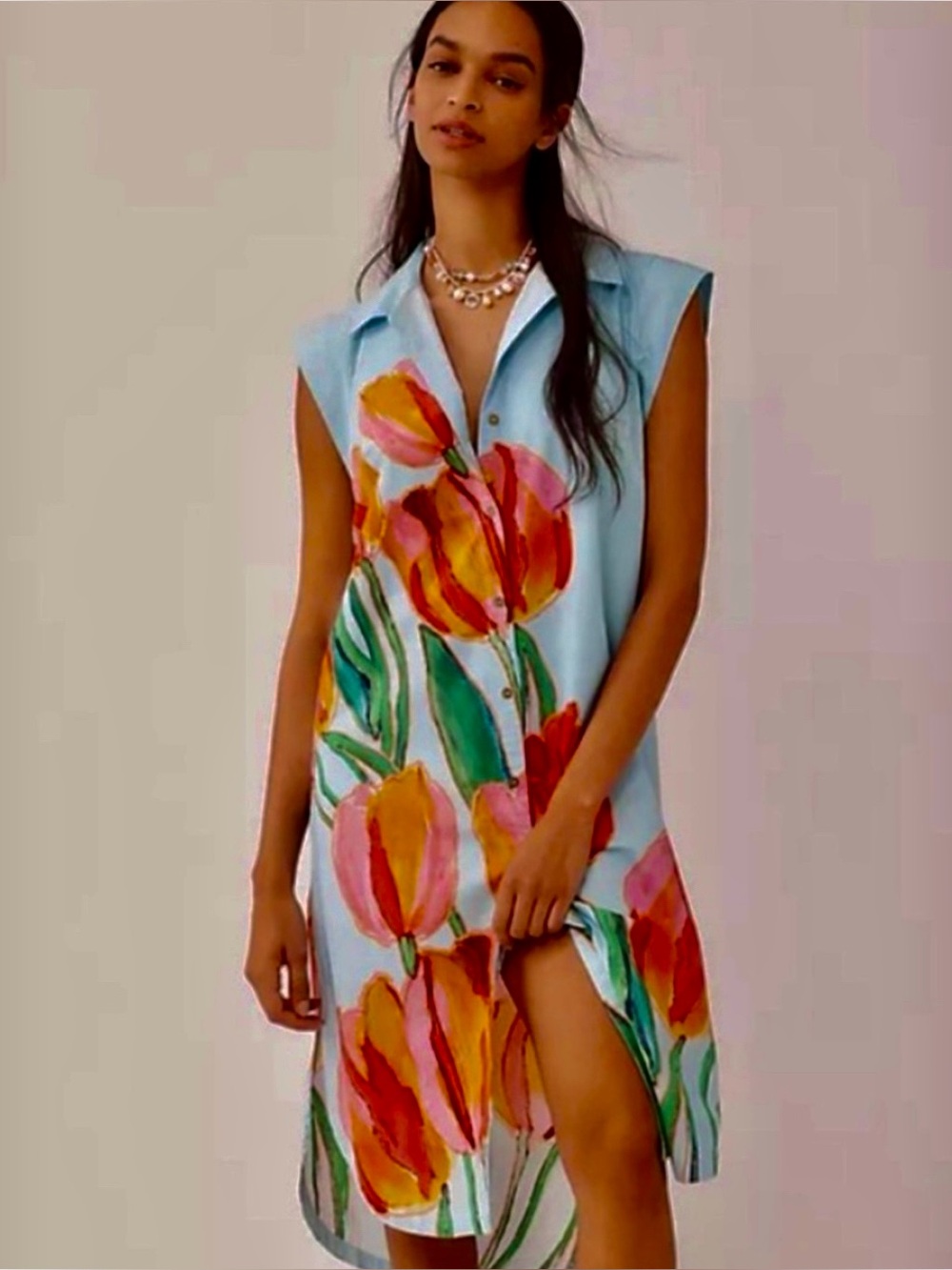 Anthropologie Maeve The Lillian Button Front Blue Floral Midi Dress large NWT
